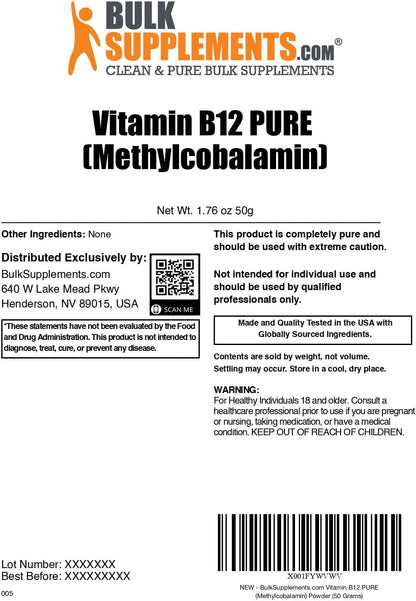 Methyl B12 (Methylcobalamin) Pure Powder, 200 mcg, 50 Grammes