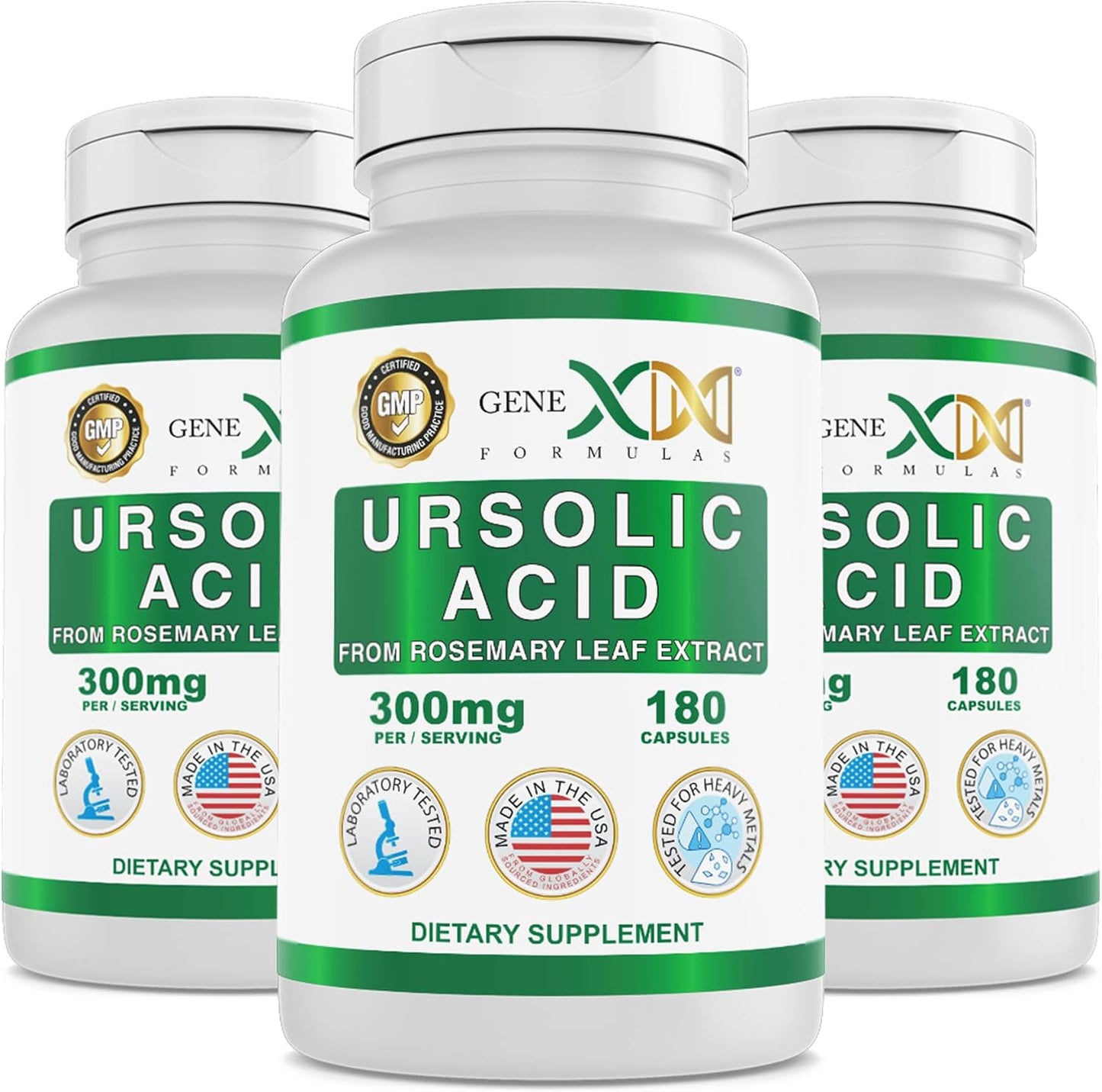 Genex Formulae Ursolic Acid 300mg (540 Capsules) – Non-GMO, Gluten-free, Vegetarian – 3 Pack - görsel 1