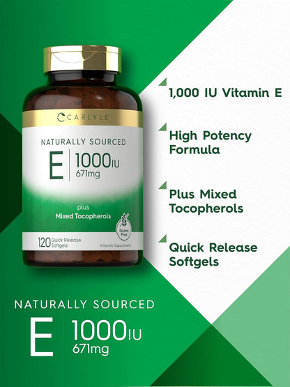 Carlyle Vitamin E 1000 IU Soft gel capsules with Mixed Tocopherols, 120 Count