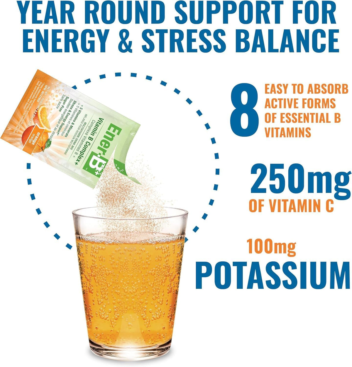 Ener-B+ Sugar Free Multivitamin Drink Mix, Vitamin B - Orange, 30 Sachets - görsel 3