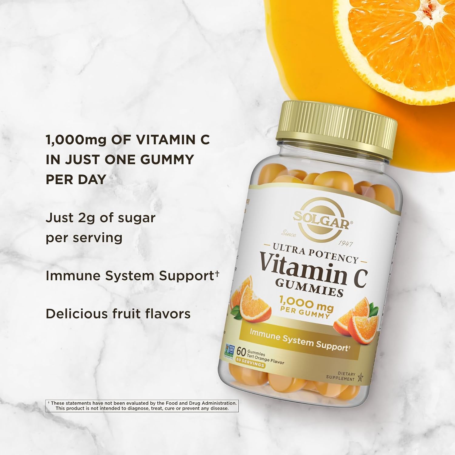 Solgar Vitamin C Gummies for Adults 1,000mg Ultra Potency - Tart Orange Flavour, Vegan & Gluten-Free, 60 Servings - görsel 5