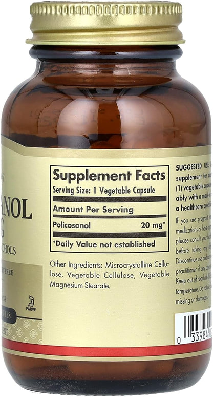 Solgar Policosanol, 20 mg, 100 Vegetable Capsules