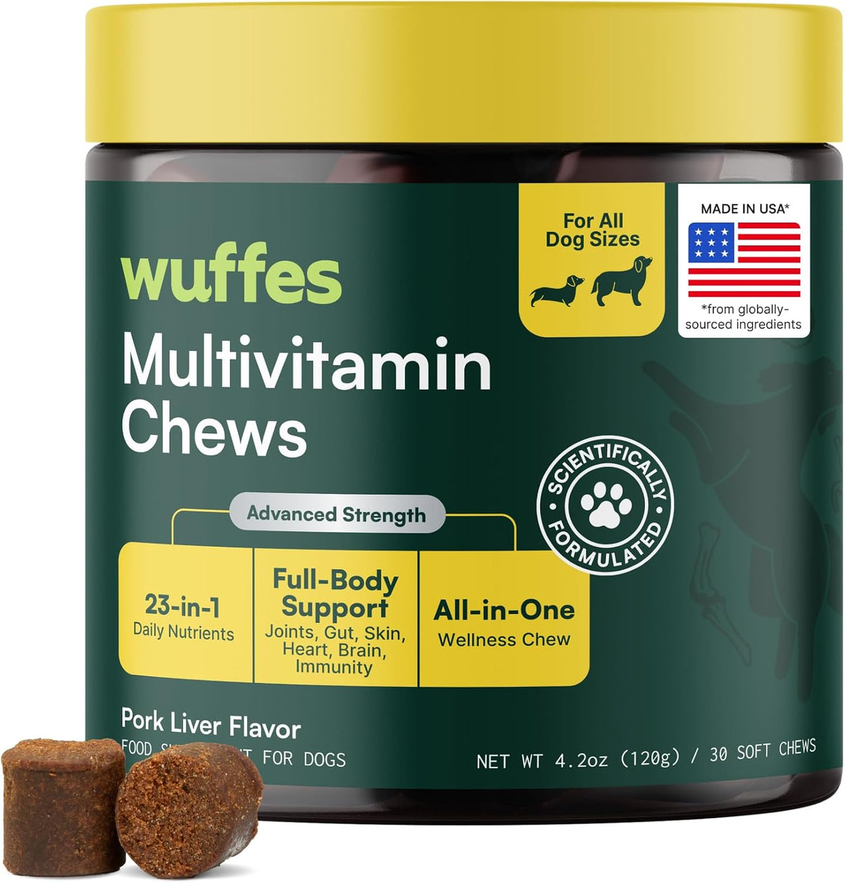 Wuffes 23-in-1 Dog Multivitamin Soft Chews - Skin and Coat, Immune + Gut Health Support with Omega-3, Iron & Zinc for Puppies & Senior Dogs, 60 Count - görsel 10