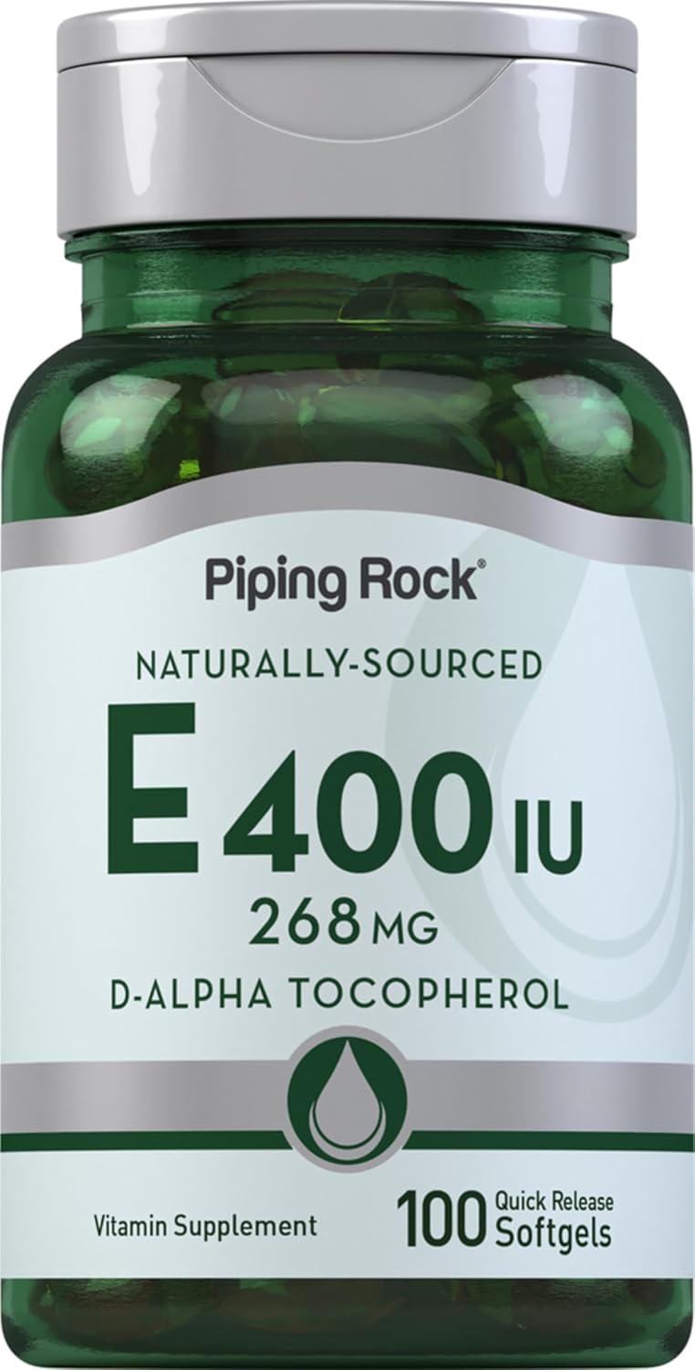 Piping Rock Vitamin E 400 IU Soft gel capsule Capsules | 268mg | 100 Pills | D-Alpha Tocopherol | Non-GMO, Gluten-free Supplement - görsel 1