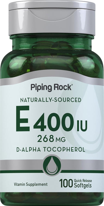 Piping Rock Vitamin E 400 IU Soft gel capsule Capsules | 268mg | 100 Pills | D-Alpha Tocopherol | Non-GMO, Gluten-free Supplement