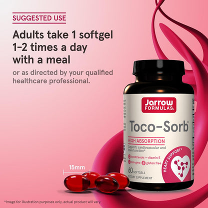 Jarrow Formulae Toco-Sorb – Tocotrienol-Tocopherol Complex with Vitamin E, 60 Soft Gels