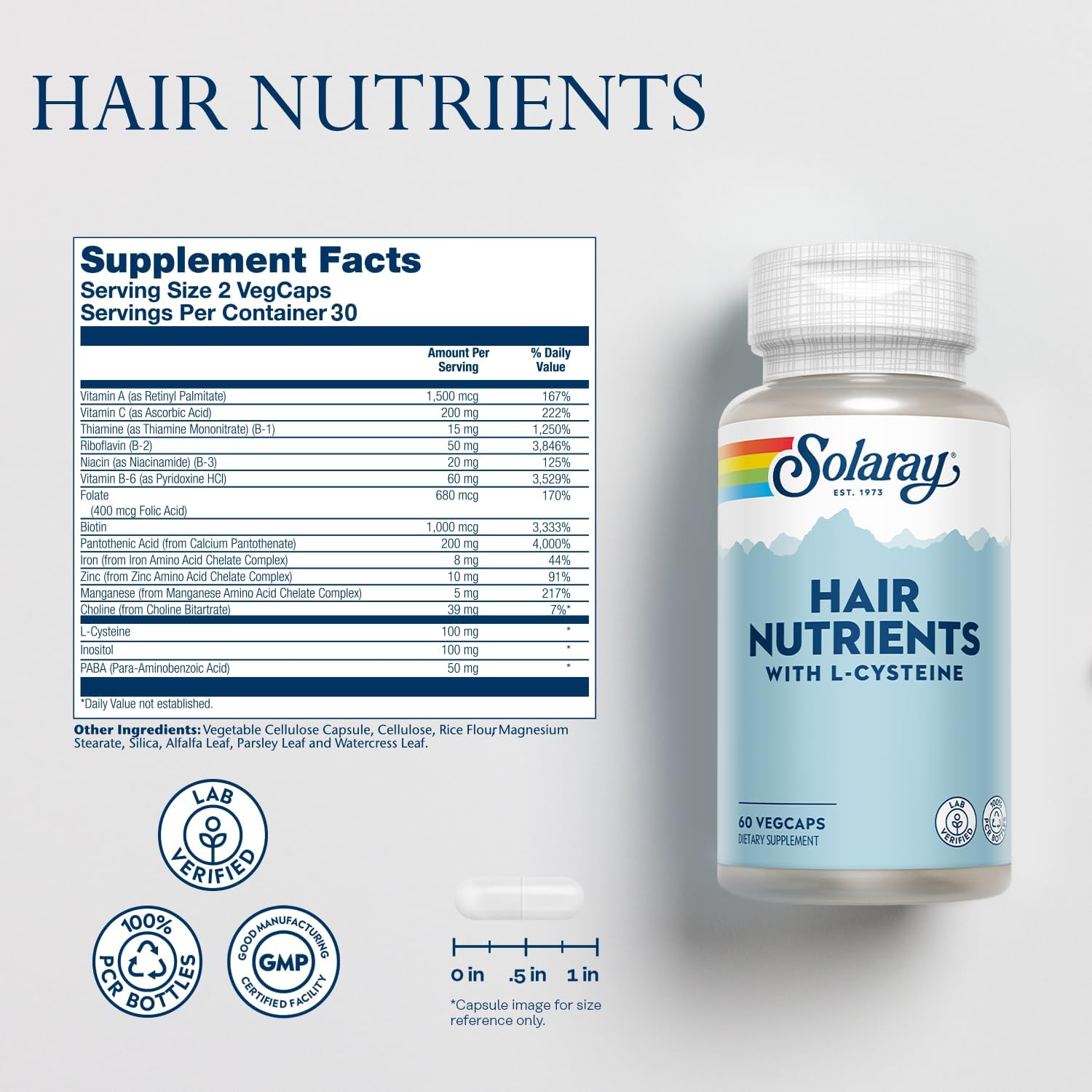 SOLARAY Hair Nutrients with L-Cysteine – Hair Health Support for Men and Women - görsel 2
