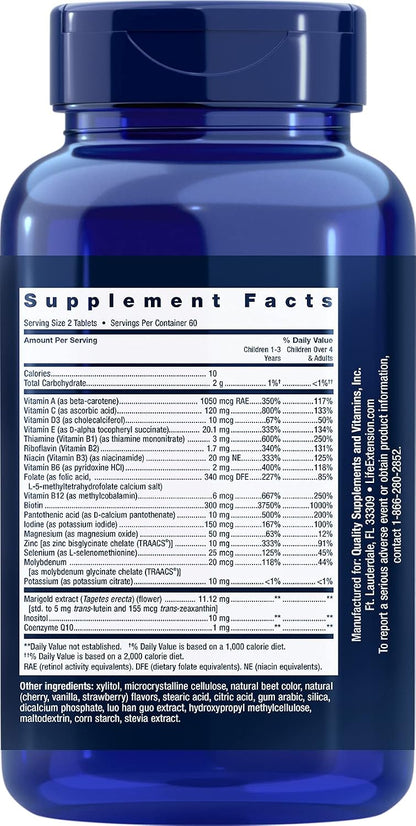 Life Extension Children's Formula Mix - Multivitamin for Kids, 18 Essential Vitamins and Minerals, Berry Flavoured, 120 Chewable Tablets