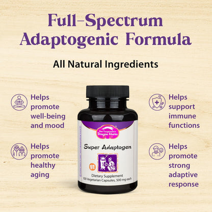Dragon Herbs Super Adaptogen - All-Natural Adaptogenic Food Supplement, Non-GMO, 100 Capsules