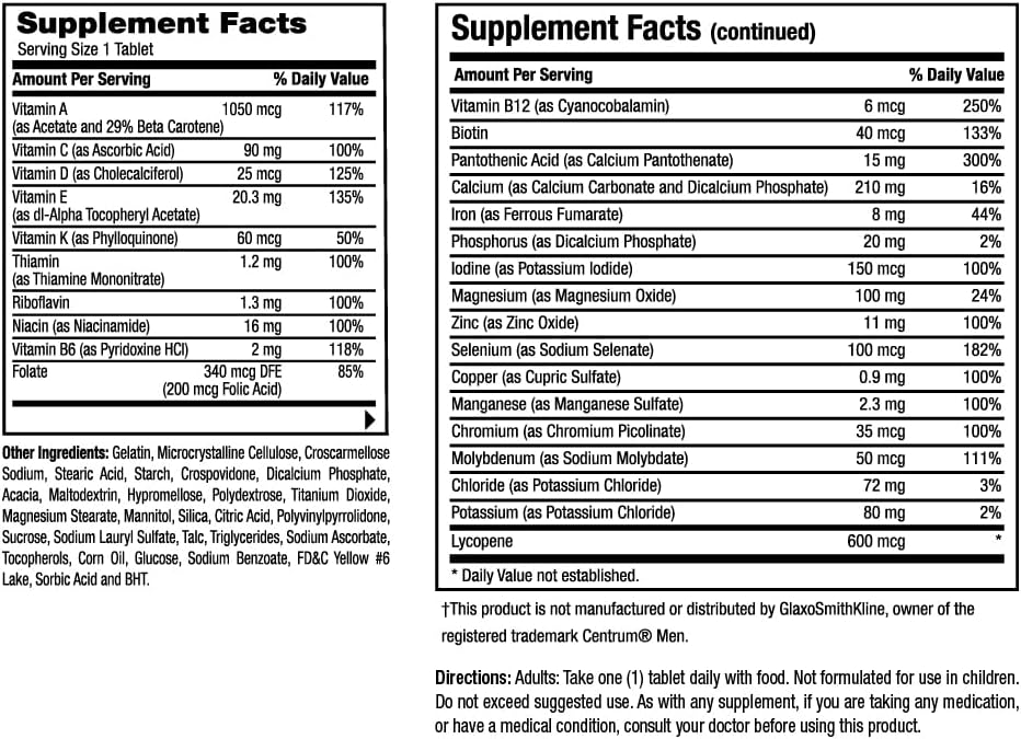 Earth's Splendor Men's Multivitamin with Vitamins D, C, B12, Zinc and Iron – 120 Tablets - görsel 2