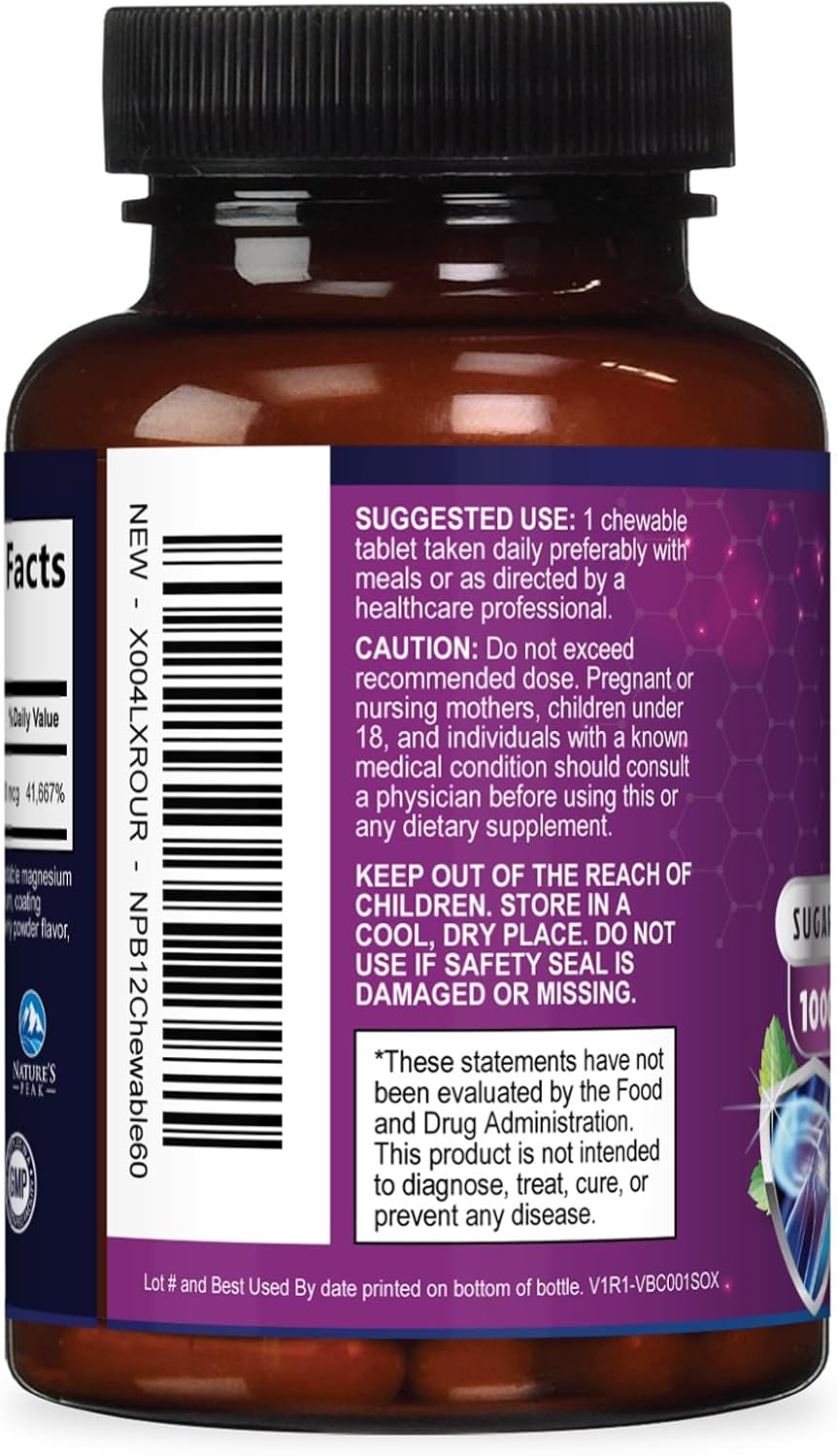 Nature's Peak Vitamin B12 Complex (Methylcobalamin) 1000 mcg - Chewable Tablets, Berry Flavour - 60 Tablets - görsel 8