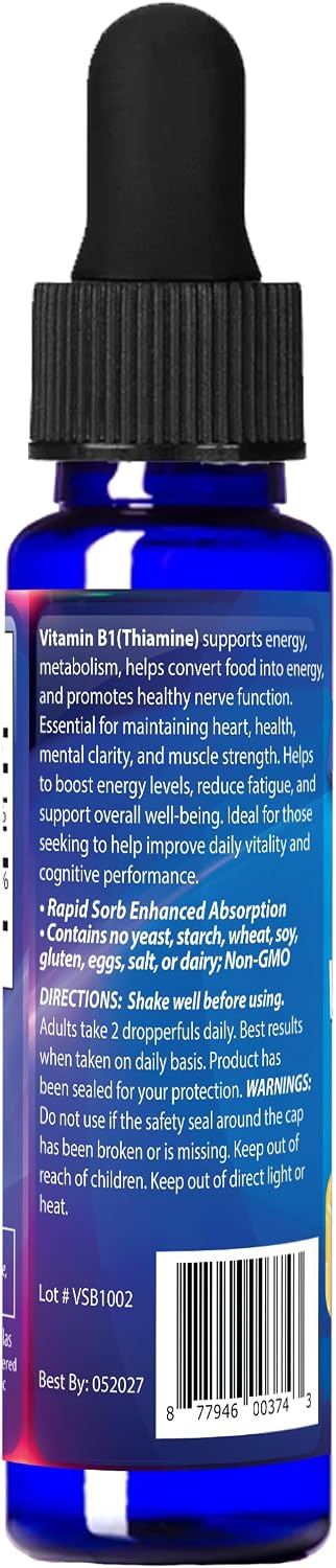 Dr's Advantage Liquid Vitamin B1 Dropper 60ml - Thiamine B1 Supplement for Energy and Nervous System Support