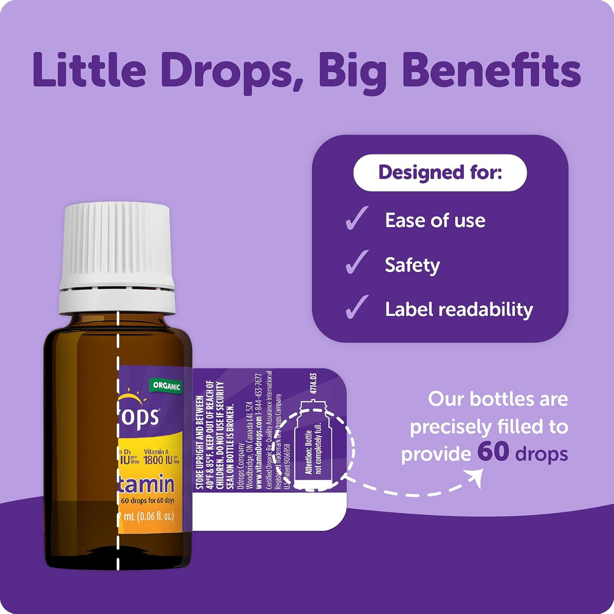 Ddrops® Kids Organic Liquid Vitamins A & D – 60 Drops - görsel 2