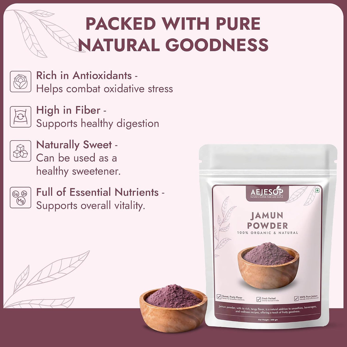 Organic Jamun Powder (Indian BlackBerry, Jambu, Java Plum) - from Eugenia Jambolana Seed, 200g - görsel 6