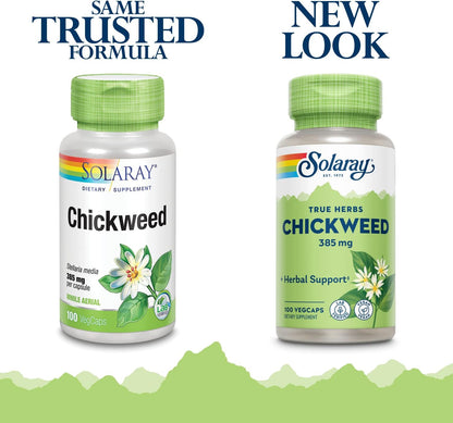 SOLARAY Chickweed 385 mg Herbal Supplement – 200 Veg Capsules (Pack of 2)