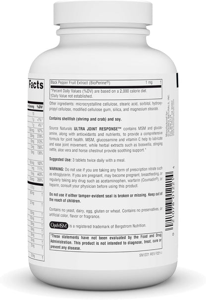 Source Naturals Ultra Joint Response, Glucosamine & MSM, Supports Joint Health* - 180 Tablets