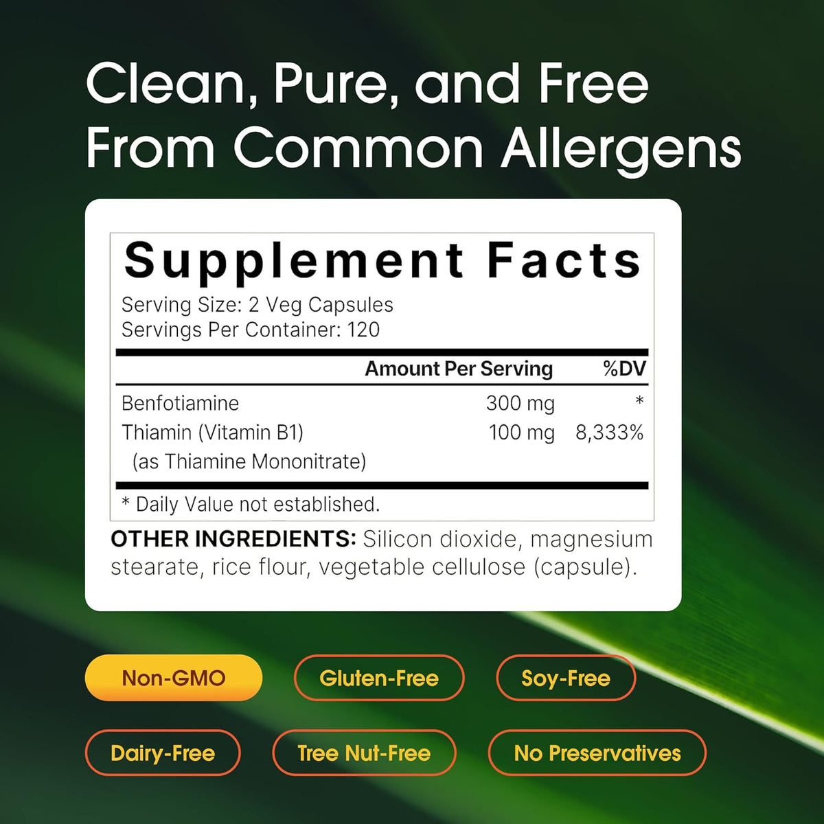 NatureBell Benfotiamine with Thiamine - 240 Vegetarian Capsules - 300mg Benfotiamine & 100mg Thiamine - Vitamin B1 Complex - görsel 3