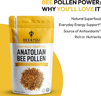 Bee and You Bee Pollen Granules, 454g (1lb) Bag, 100% Pure Natural Supplement