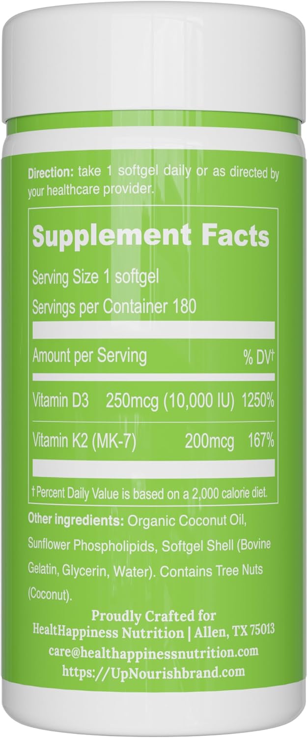 UpNourish Liposomal D3 K2 Vitamin 10000 IU D3 and K2 MK-7 200 mcg - 180 Mini Soft gel capsules - görsel 5