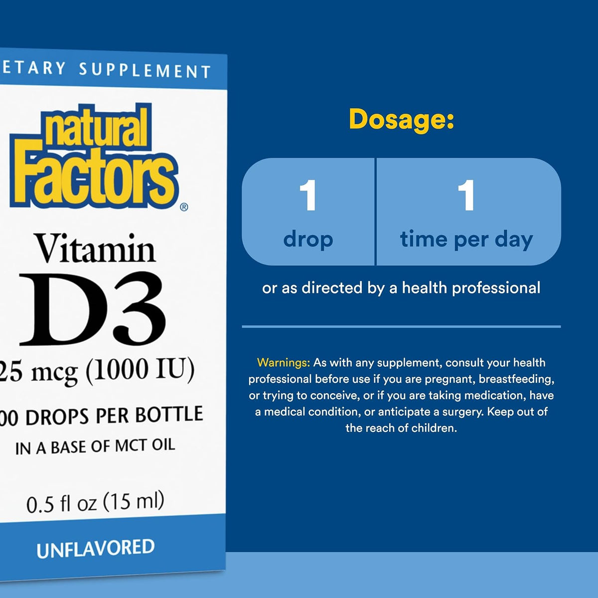 Natural Factors Vitamin D3 - Liquid Vitamin D Supplement for Immune Function Support - 15 ml (500 Doses) - görsel 3