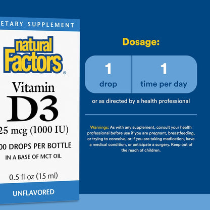 Natural Factors Vitamin D3 - Liquid Vitamin D Supplement for Immune Function Support - 15 ml (500 Doses)