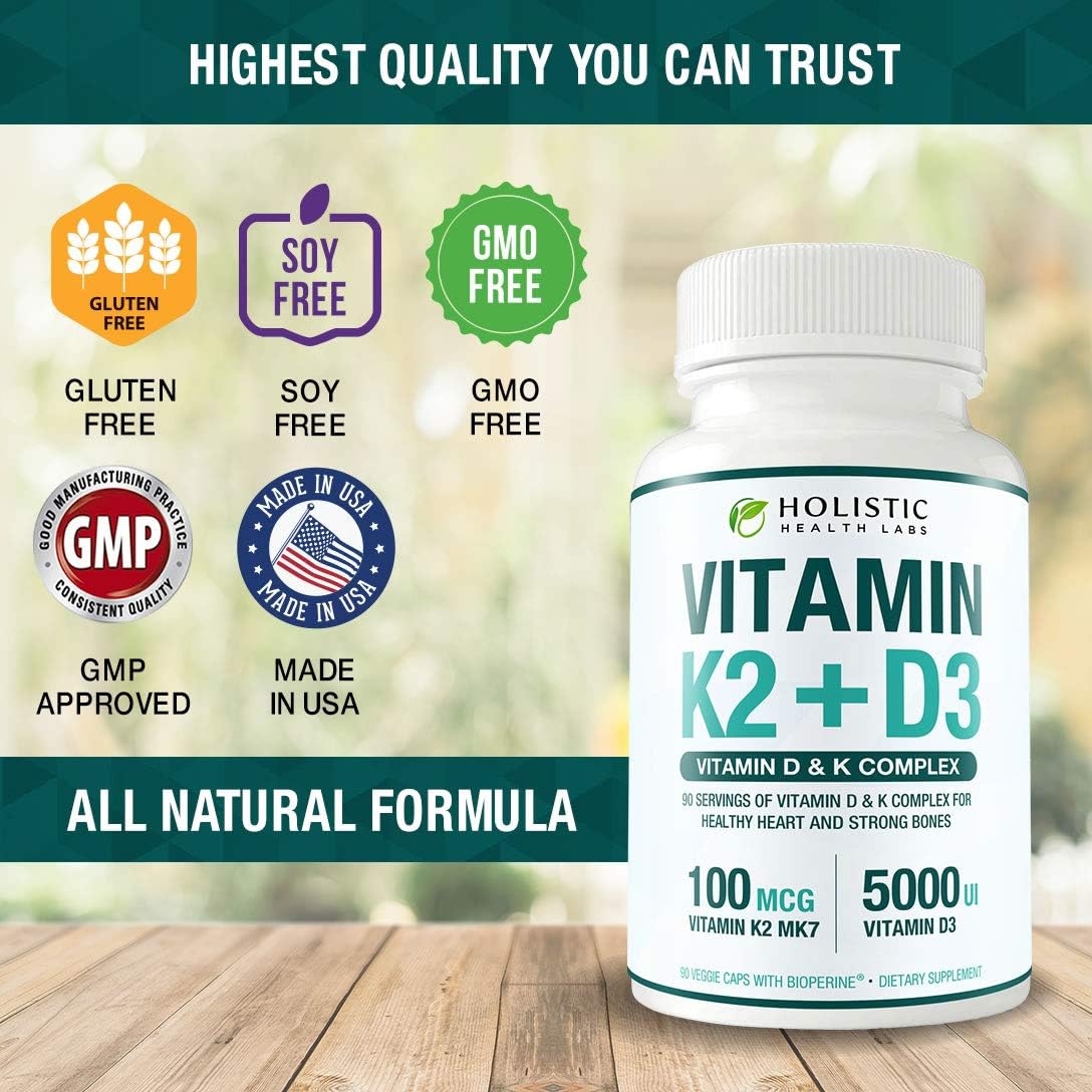 Holistic Health Labs Max Absorption Vitamin K2 + D3 (5000 IU) – 90 Veggie Capsules - görsel 7