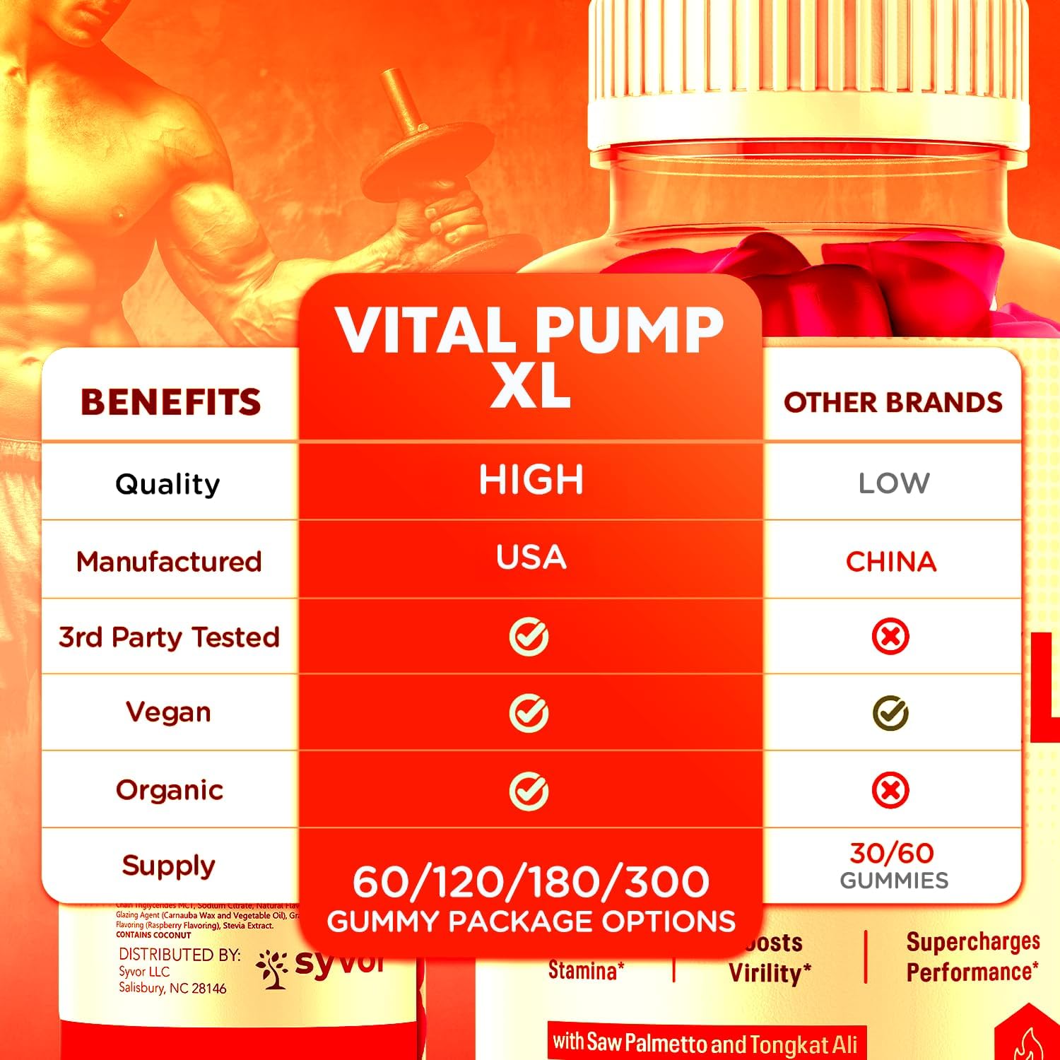 Vital Pump XL Testo Gummies, Official Vital Pump XL Male Performance Gummys with All Natural Ingredients, Advanced Supplement with Maximum Strength Vitamins for Your Active Lifestyle (60 Gummies) - görsel 3