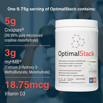 OptimalStack Creatine Monohydrate, HMB & Vitamin D3 Stack | NSF Certified | Unflavoured, 30 Servings
