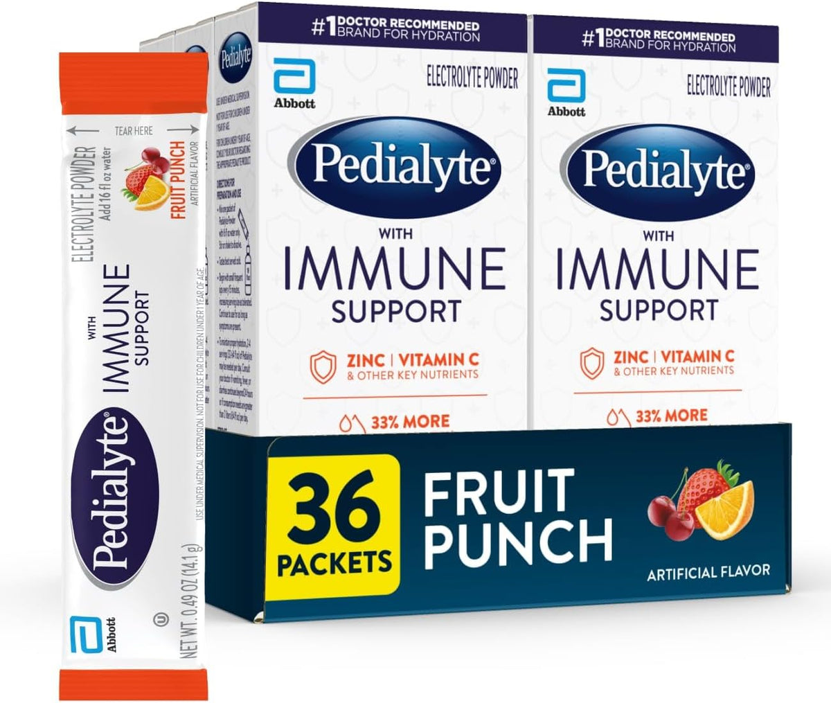 Pedialyte with Immune Support Electrolyte Drink Powder – Fruit Punch Flavour, 24 Powder Packets - görsel 8