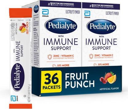 Pedialyte with Immune Support Electrolyte Drink Powder – Fruit Punch Flavour, 24 Powder Packets