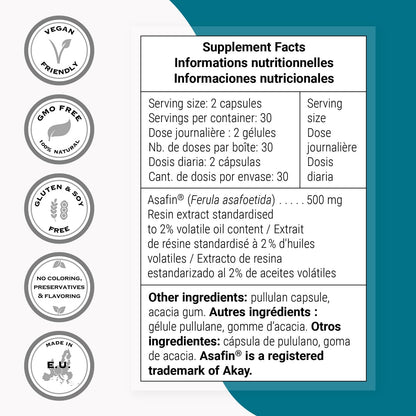 Supersmart - Ferula Asafoetida 500mg per Day (Patented) - High Potency Asafin Ferula Asafoetida Supplement - Assa Foetida Resin Extract | Non-GM & Gluten-free - 60 Vegetarian Capsules