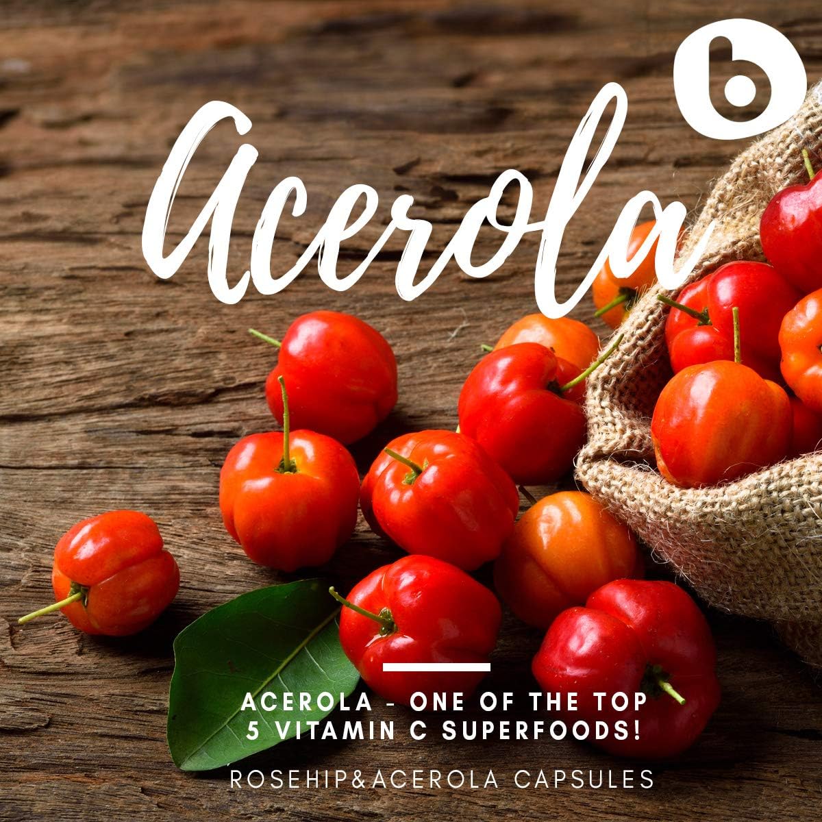 b Natural Rose Hips & Acerola Capsules - Plant-Based Vitamin C 1000mg - Vegan, Non-GMO - görsel 6