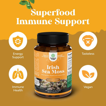 Irish Sea Moss Capsules - Sea Moss & Bladderwrack with Burdock Root | Superfood Blend for Immune, Thyroid & Joint Support | 30 Count