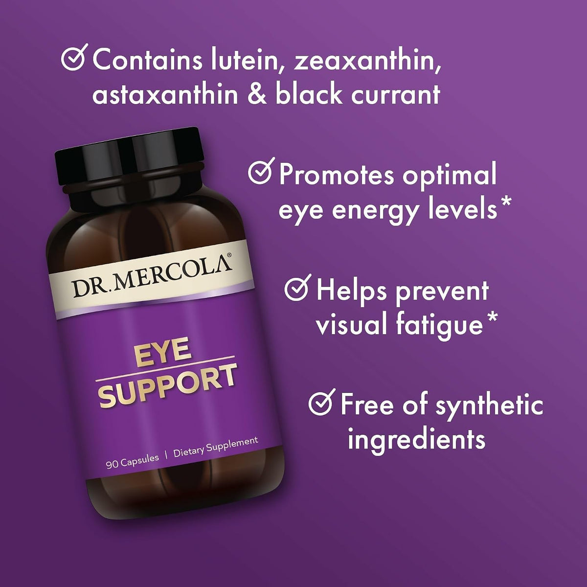 Dr. Mercola Eye Support – Supports Eye & Vision Health with Lutein, Zeaxanthin, Organic Astaxanthin & Black Currant – Non-GMO, Gluten-Free & Soya Free – 90 Capsules - görsel 4