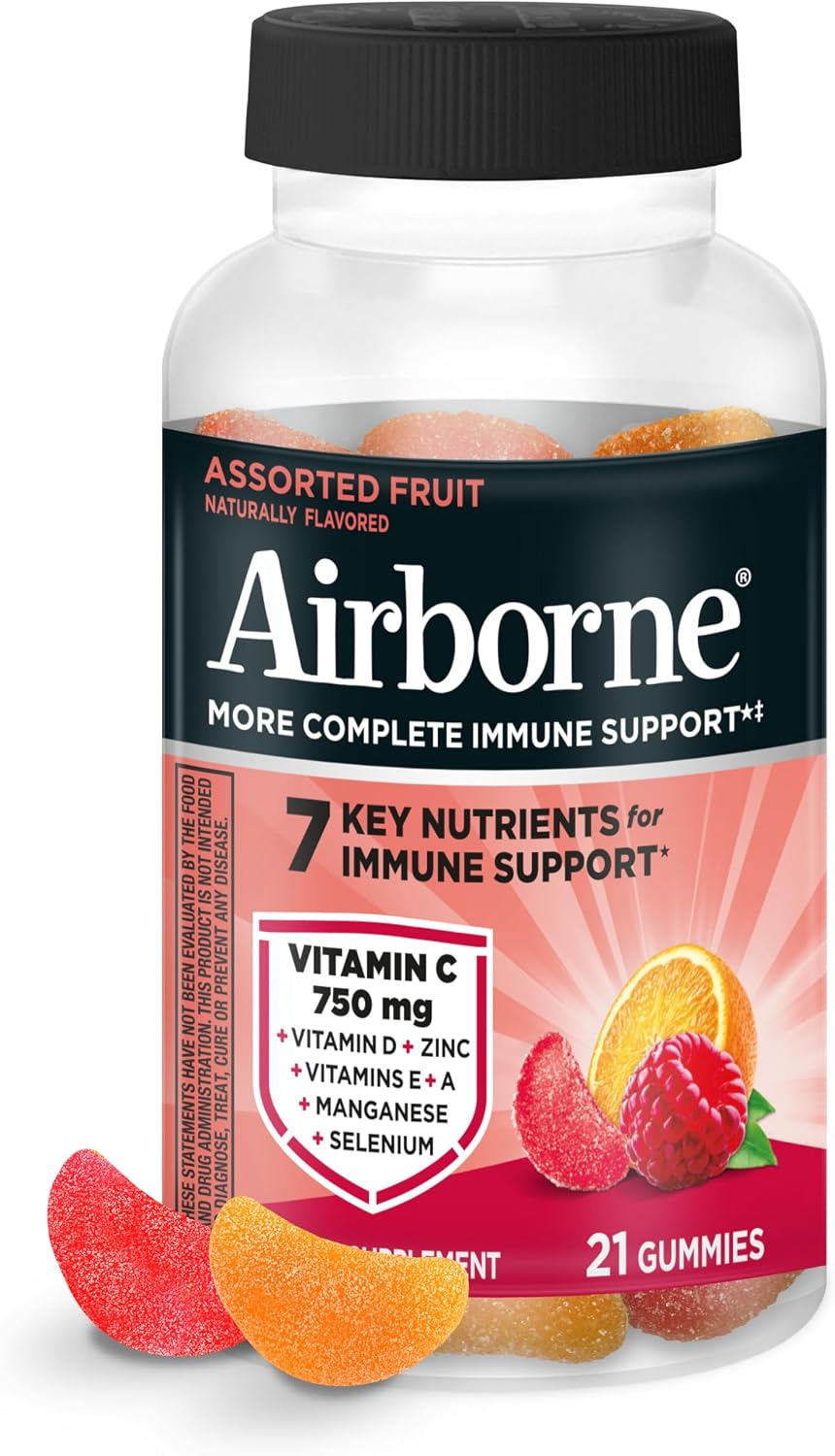 Airborne Vitamin C Gummies, 1000mg per Serving, Assorted Fruit Flavours (21 Gummies) - görsel 1