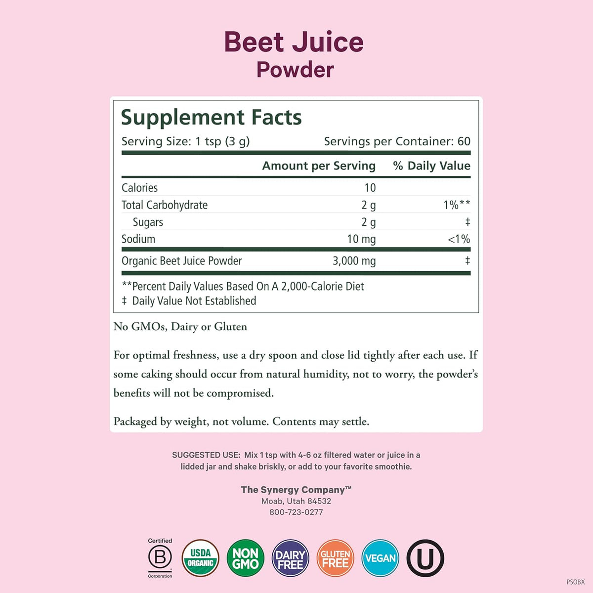 PURE SYNERGY Organic Beetroot Juice Powder - Pre-Workout Supplement for Healthy Circulation, Exercise, and Detoxification (181 g) - görsel 2
