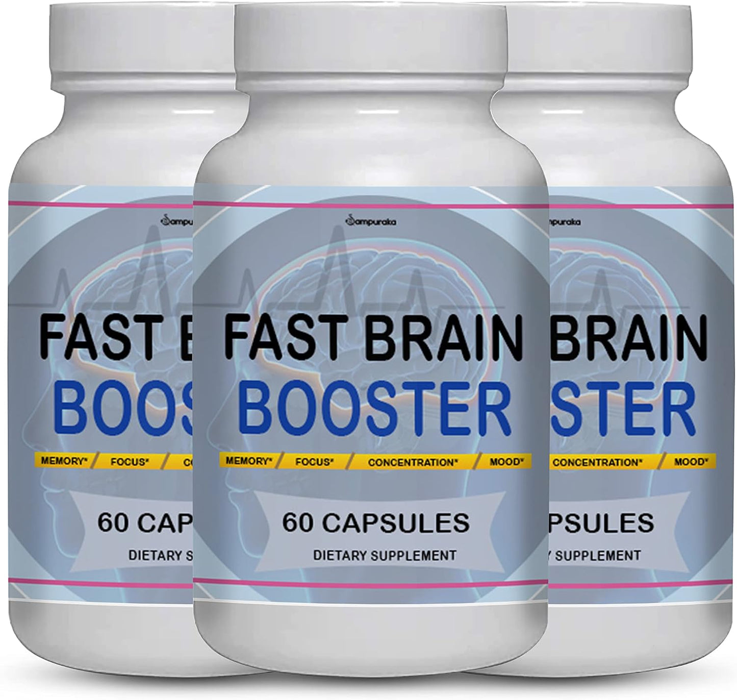 Fast Brain Booster New Advanced Formula Supplement (3 Pack) 90 Days Supply Pills - görsel 1