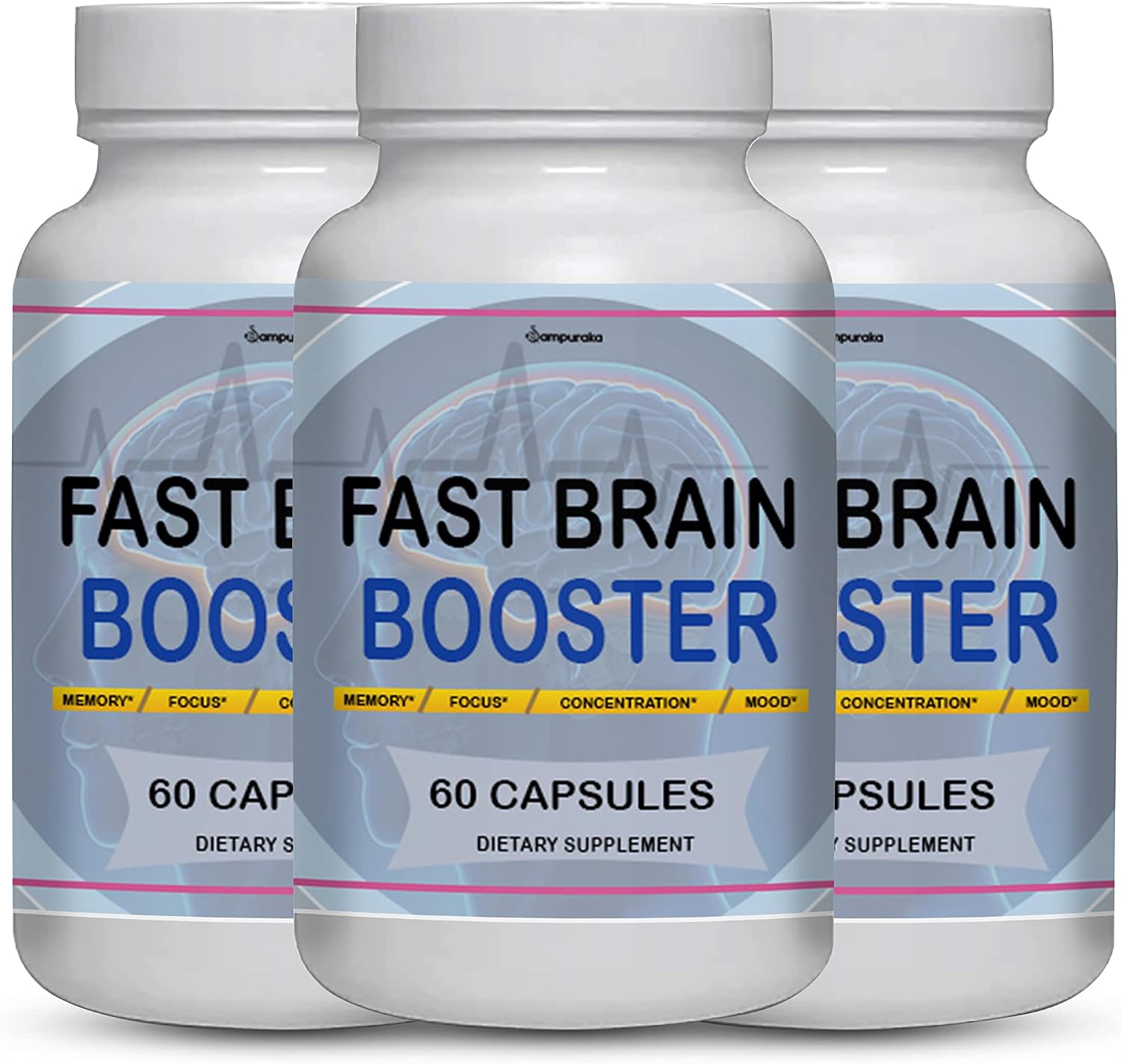 Fast Brain Booster New Advanced Formula Supplement (3 Pack) 90 Days Supply Pills - görsel 1
