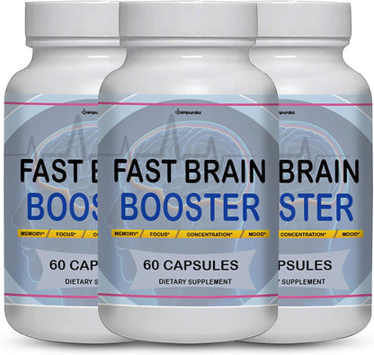 Fast Brain Booster New Advanced Formula Supplement (3 Pack) 90 Days Supply Pills