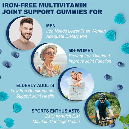 LILICARE Men's & Women's Sugar Free Methylated Multivitamin 50 Plus with Glucosamine Chondroitin MSM, Iron Free Gummies for Seniors with Multi Vitamin D3 K2 & A C E, B Complex - 60 Count (Pack of 1)