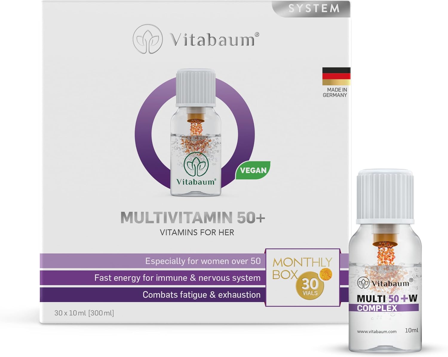 Vitabaum® Multivitamin 50+ for Women - Comprehensive Daily Support for Women Over 50 - Twist and Mix System™ for Fast Absorption - 30 Vials - 10ml Serving - Vegan - görsel 1
