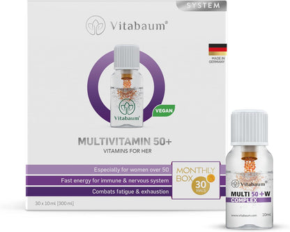 Vitabaum® Multivitamin 50+ for Women - Comprehensive Daily Support for Women Over 50 - Twist and Mix System™ for Fast Absorption - 30 Vials - 10ml Serving - Vegan