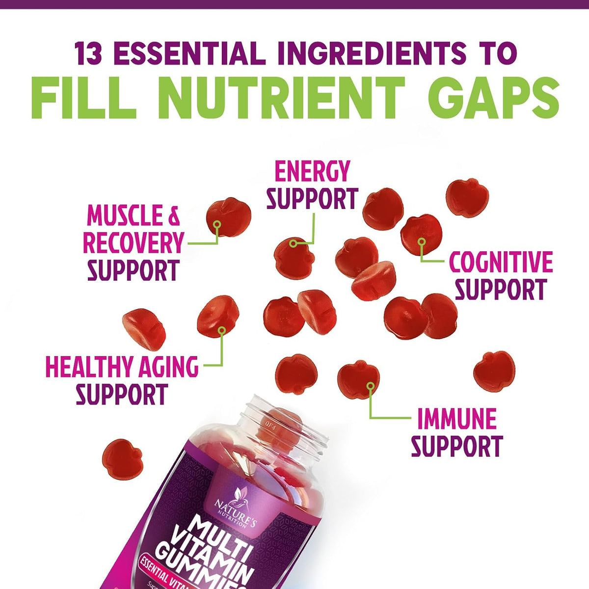 Nature's Nutrition Multivitamin Gummies for Adults with Vitamins A, C, D, B12 – 60 Gummies - görsel 5