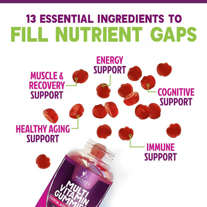 Nature's Nutrition Multivitamin Gummies for Adults with Vitamins A, C, D, B12 – 60 Gummies