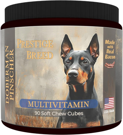Prestige Breed Multivitamins, Balanced Nutrition for Your Doberman Pinscher, 90 Chews, Made in the USA with Real Bacon