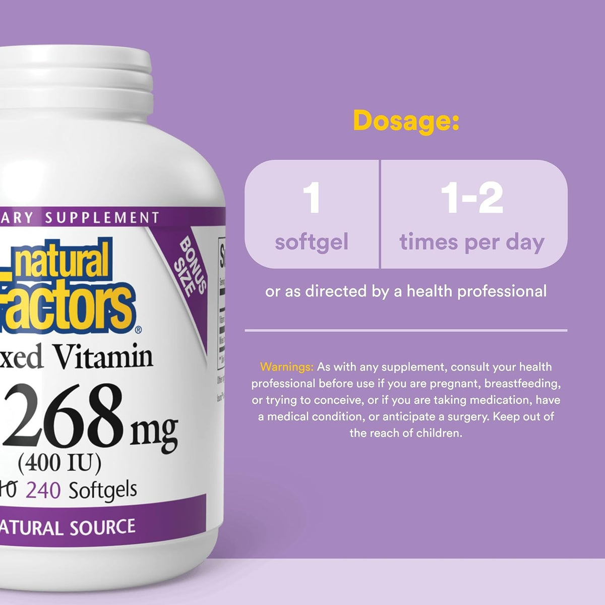 Natural Factors Mixed Vitamin E 400 IU – 240 Softgels - görsel 3