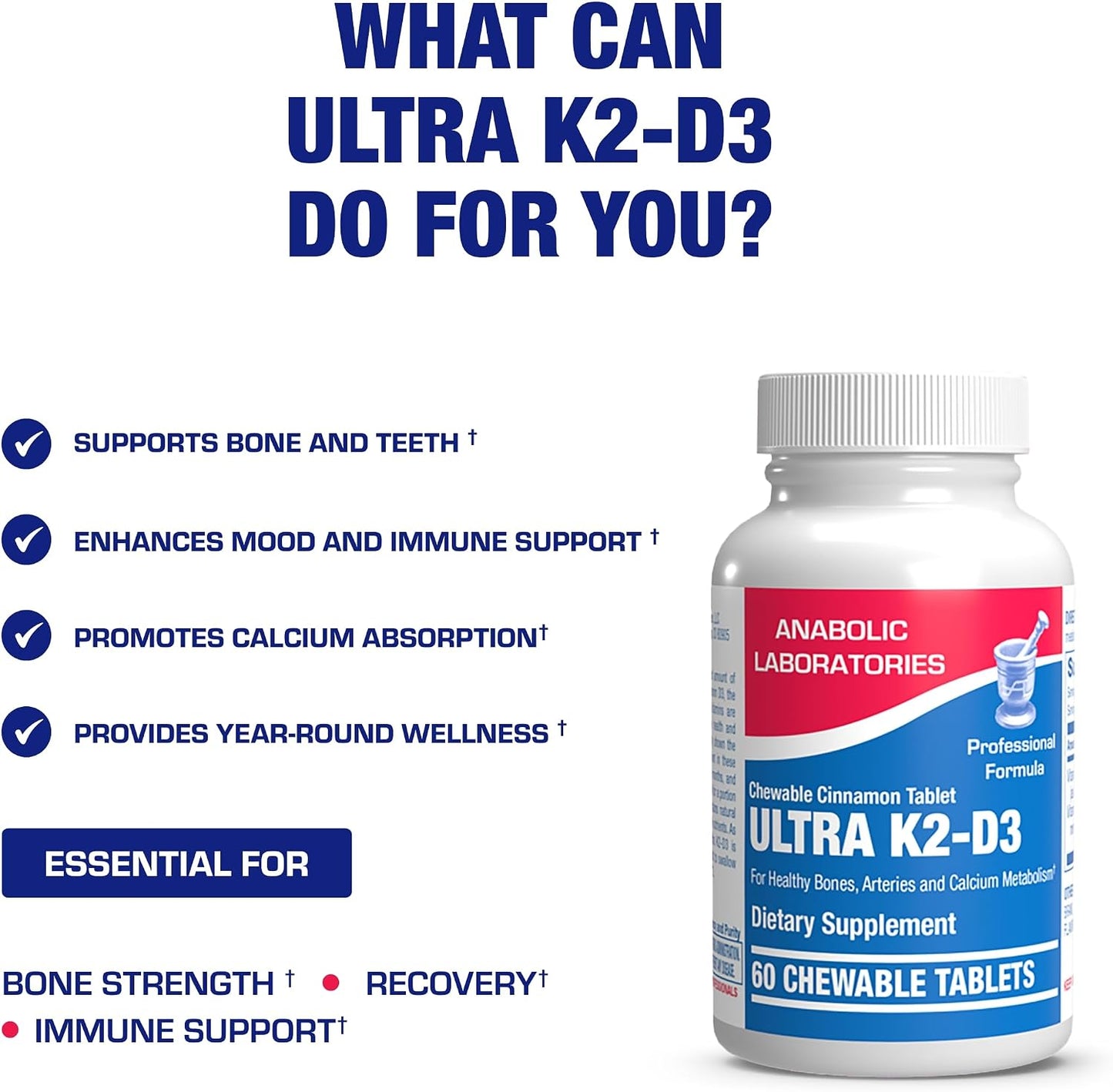 Chewable Vitamin D3 & K2 Supplement – 2000IU D3 with 80mcg K2 MK-7 for Bone, Dental, Mood & Immune Support – Vegetarian, Cinnamon Flavour (60-Day Supply) - görsel 5
