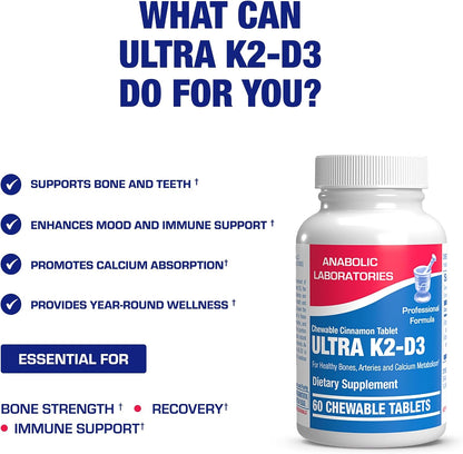 Chewable Vitamin D3 & K2 Supplement – 2000IU D3 with 80mcg K2 MK-7 for Bone, Dental, Mood & Immune Support – Vegetarian, Cinnamon Flavour (60-Day Supply)