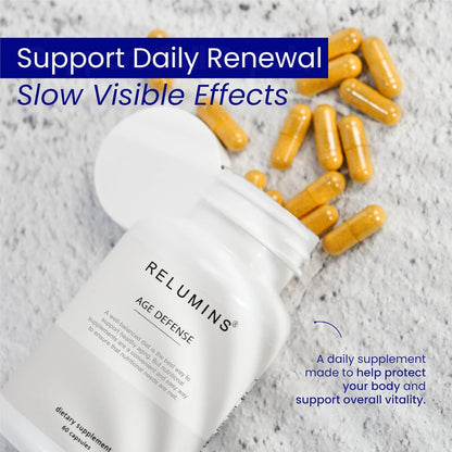 Relumins Age Defence NAD+ Supplement with NADH, CoQ10, Glutathione, Resveratrol, Fisetin, Curcumin & EGCG - Antioxidant Support Supplement – 60 Vegan Capsules