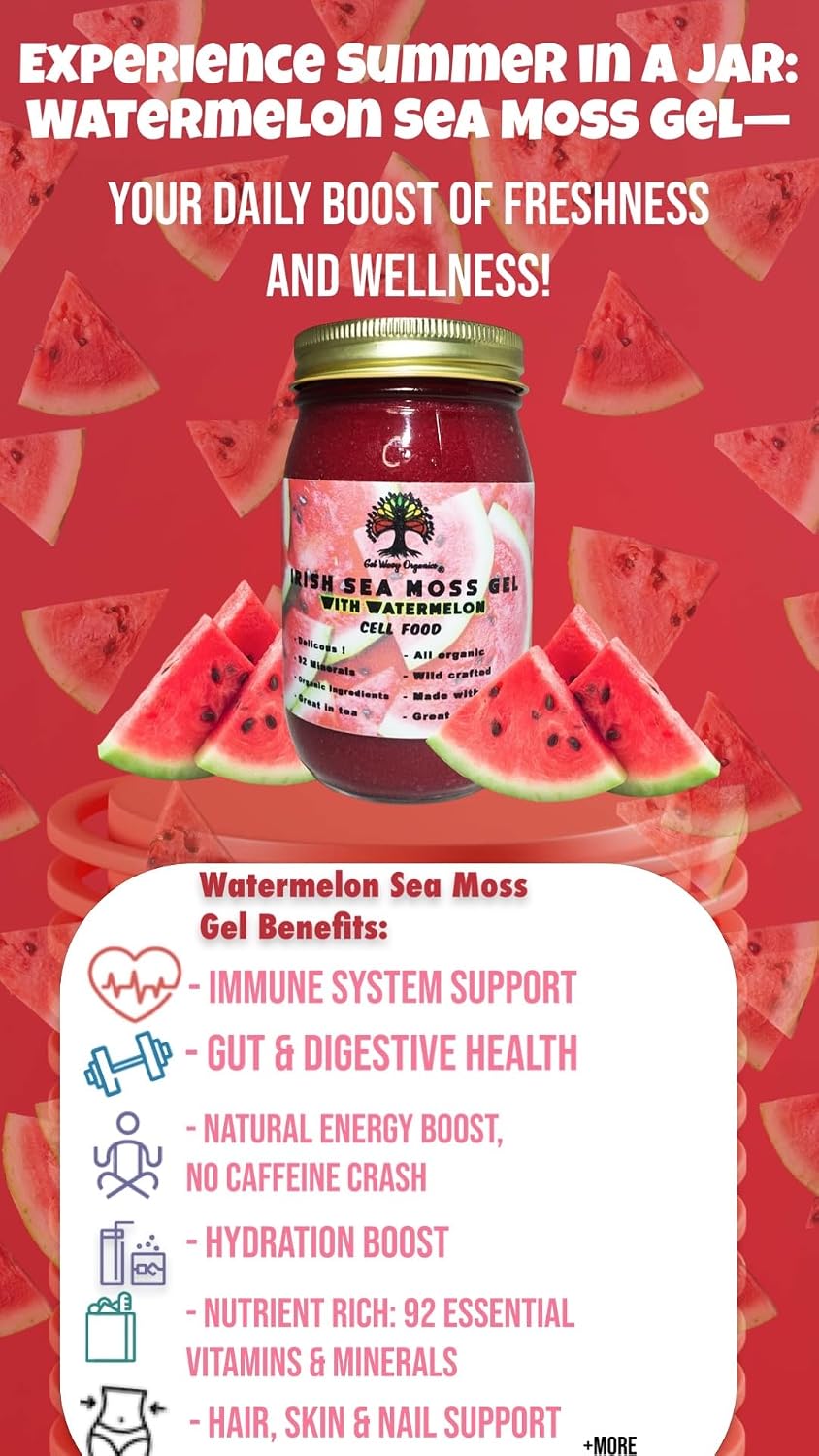 Wildcrafted Irish Sea Moss Gel | 100% Organic Gold Sea Moss | Rich in Vitamins and Minerals | Natural Watermelon Flavour (1 Pack) - görsel 5